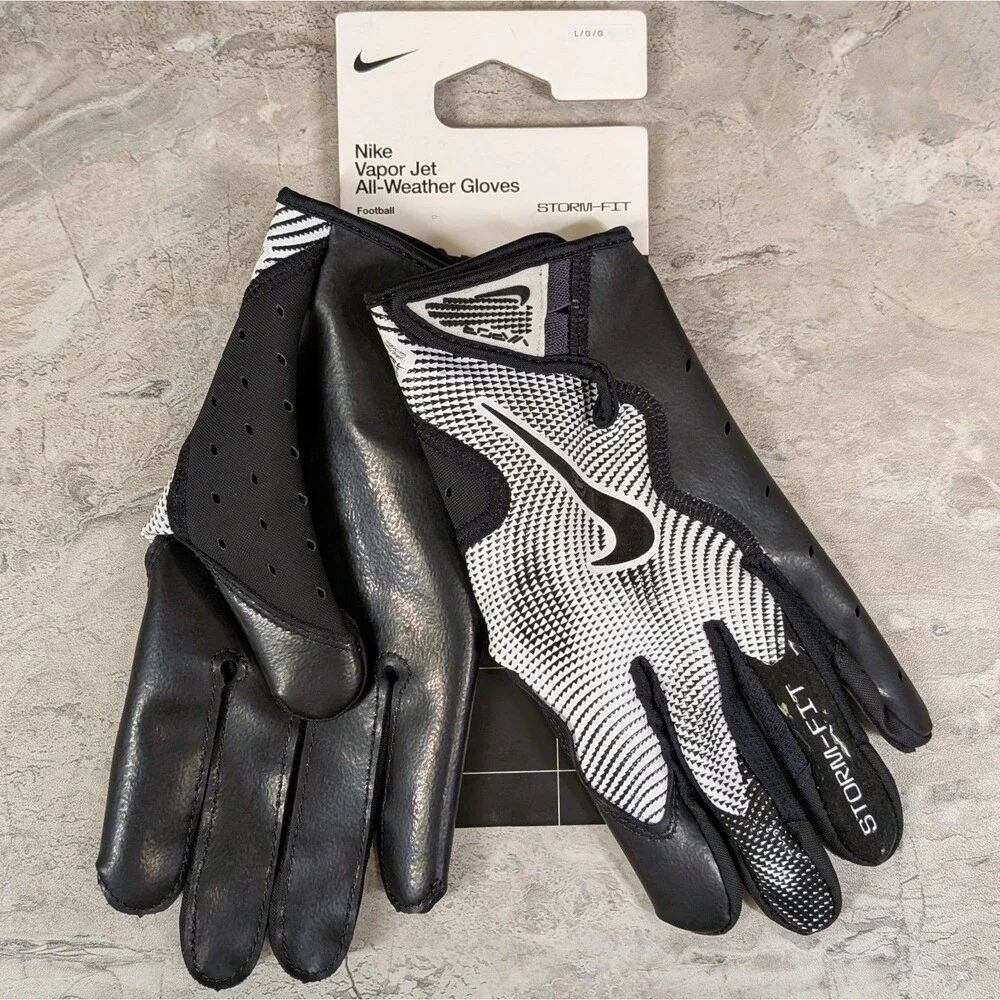 Adult Large Nike Vapor Jet 8.0 All-Weather Storm-FIT Black White Football Gloves
